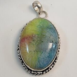 Necklace Pendants Rainbow Agate Handmade Jewelry in Sterling Silver Oval Setting